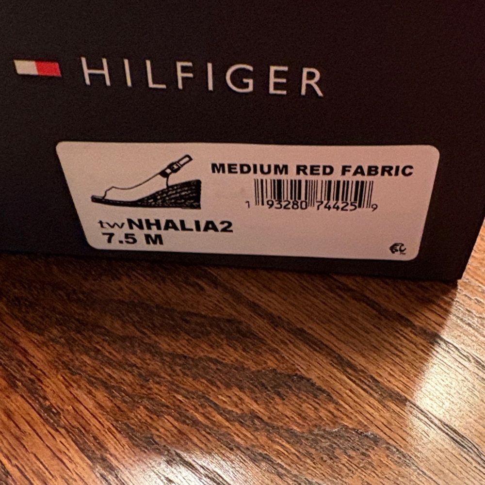 Tommy Hilfiger Red Peep-Toe Wedge Sandals